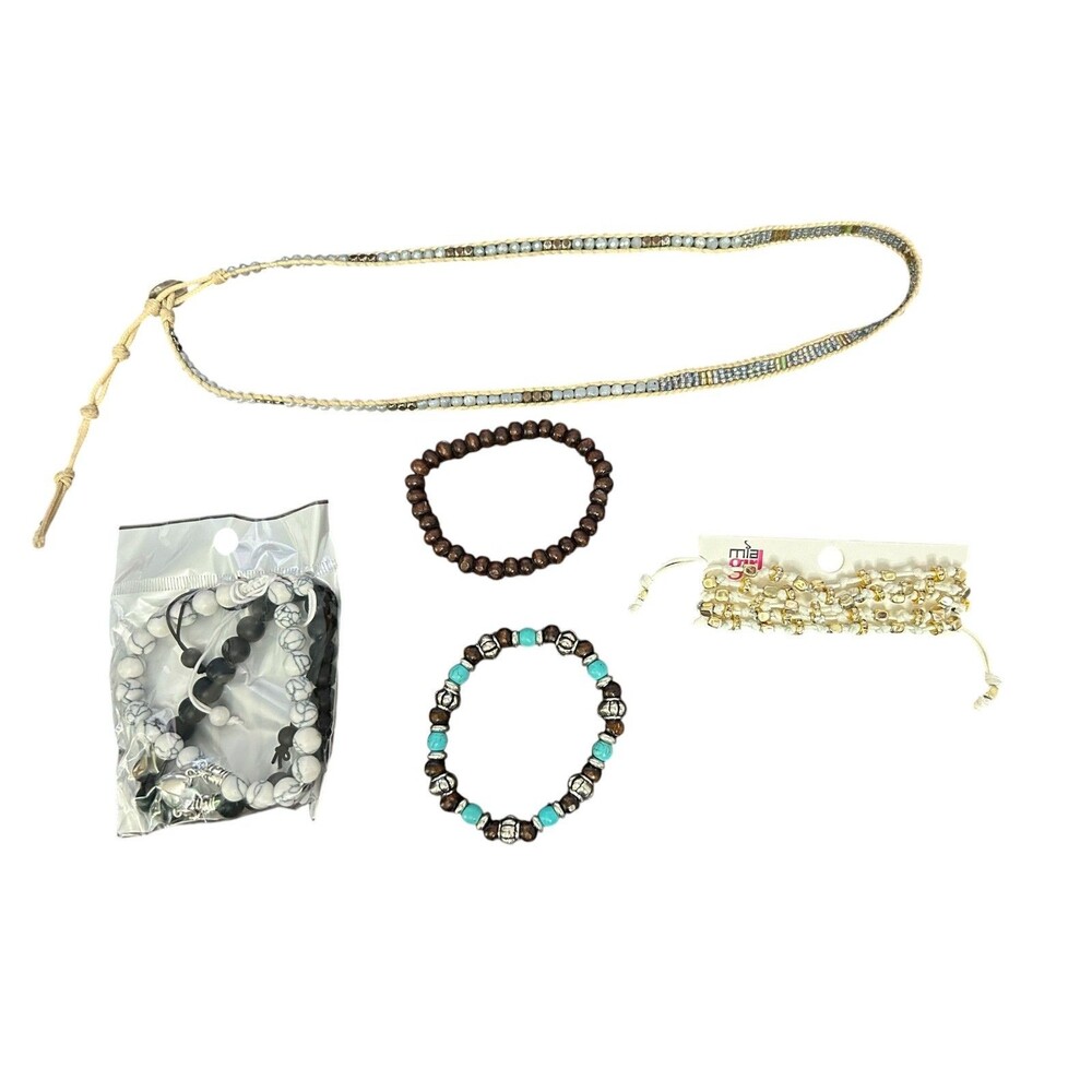 Boho Beaded Bracelet & Layering Necklace Jewelry Lot | NWT Coastal Wooden